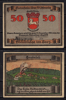 Германия 50 пфенингов 1921 нотгельд, муниципалитет Браунлаге DeNG 2 0153.1-3/3 бумага 7198-12-2-1