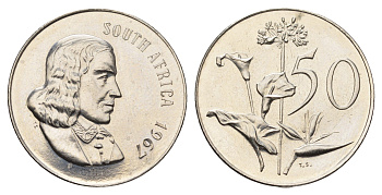 ЮАР 50 центов 1967 редкий год, Ян ван Рибек (1619-1677), South Africa, легенда на английском, Зантедеския Эллиота (калла) KM 70.1 никель PROOF 1525-221