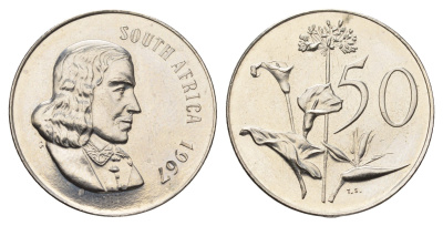 ЮАР 50 центов 1967 редкий год, Ян ван Рибек (1619-1677), South Africa, легенда на английском, Зантедеския Эллиота (калла) KM 70.1 никель PROOF 1525-221