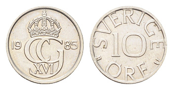 Швеция 10 эре 1985 Карл XVI Густав (1973- ) KM 850 медно-никель UNC 4705-933