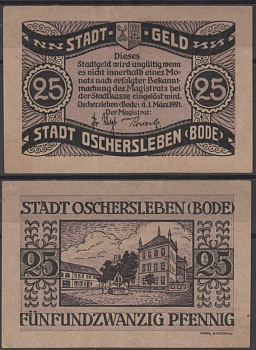 Ошерслебен 25 пфеннигов 1921 Mehl Grabowski 1028.3a-3/4 бумага 8613-50-2-2