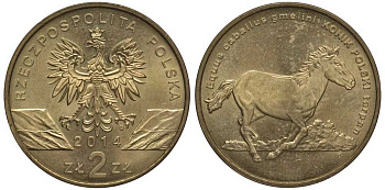 Польша 2 злотых 2014 MW, серия сохраним природу, польский коник KM 896 нордик UNC 4676-1046