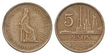 Колумбия 5 песо 1980 KM 268 бронза 4698-144