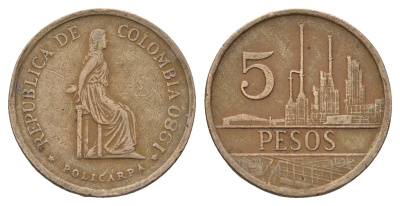 Колумбия 5 песо 1980 KM 268 бронза 4698-144