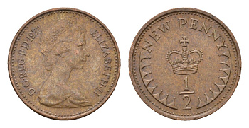 Великобритания 1/2 пенни 1973 Елизавета II (1952-2022) KM 914, Spink 4239 бронза 4697-869