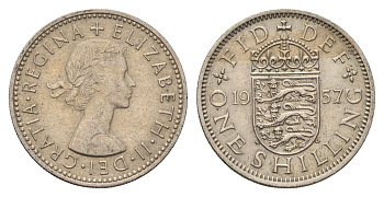 Великобритания 1 шиллинг 1957 Елизавета II (1952-2022), Английский герб KM 904, Spink 4147 медно-никель 4707-226