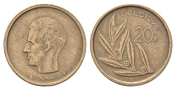 Бельгия 20 франков 1981 Belgique, Бодуэн I (1951-1993) KM 159 никель латунь 4704-1215
