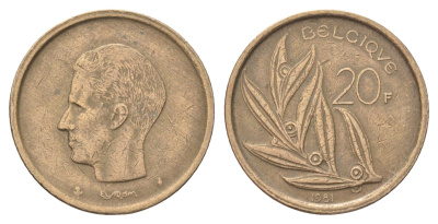 Бельгия 20 франков 1981 Belgique, Бодуэн I (1951-1993) KM 159 никель латунь 4704-1215