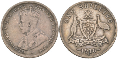 Австралия 1 шиллинг 1916 M, Эдуард VII (1910-1936) KM 26 серебро 190-246