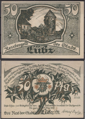 Любц 50 пфеннигов 1922 DeNG 2 835.1-3/3 бумага UNC (пресс) 8592-8-3-1