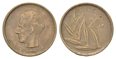 Бельгия 20 франков 1981 Belgique, Бодуэн I (1951-1993) KM 159 никель латунь 4704-1212