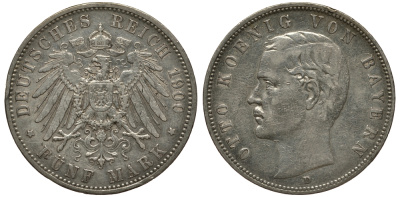 Бавария 5 марок 1900 Отто (1886-1913) Weege 47, J. 46, KM 512 серебро 3711-1431