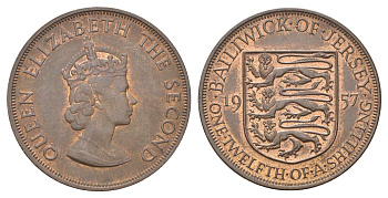 Джерси 1/12 шиллинга 1957 Елизавета II (1952-2022) KM 21 бронза 4692-1023