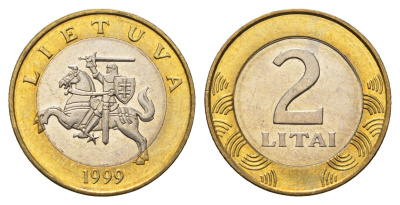 Литва 2 лита 1999 KM 112 биметалл UNC 4686-1247