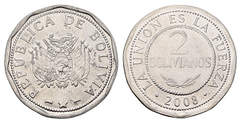 Боливия 2 боливиано 2008 KM 206.2 нержавеющая сталь UNC 4700-1252