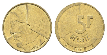 Бельгия 5 франков 1986 Belgie, Бодуэн I (1951-1993) KM 164 медь алюминий никель 4706-246