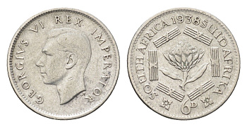 ЮАР 6 пенсов 1938 Георг VI (1936-1952) KM 27 серебро 4690-923