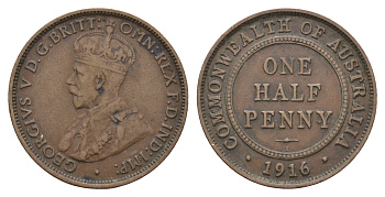 Австралия 1/2 пенни 1916 Георг V (1910-1936) KM 22 бронза 4657-824
