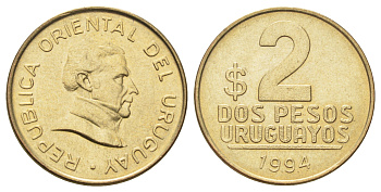 Уругвай 2 песо 1994 год-тип KM 104.1 алюминиевая бронза UNC 4699-651