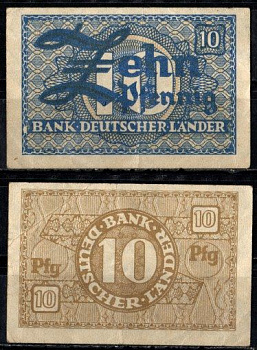 ФРГ 10 пфеннигов ND (1948) Pick 12 бумага 8616-9-1-2