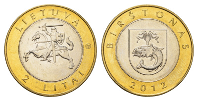 Литва 2 лита 2012 Курорты Литвы - Бирштонас KM 183.1 биметалл UNC 4695-432