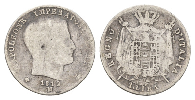 Италия 1 лира 1812 M, Наполеон (1805-1814) C 8.1 серебро 413-6621