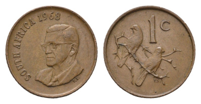 ЮАР 1 цент 1968 Окончание президентства Чарльза Сварта, South Africa, легенда на английском KM 74.1 бронза 4690-1128