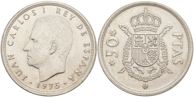 Испания 50 песет 1975 (78) Хуан Карлос I (1975-2014) KM 809 медно-никель 69-222