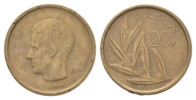 Бельгия 20 франков 1981 Belgique, Бодуэн I (1951-1993) KM 159 никель латунь 4704-1222