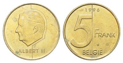 Бельгия 5 франков 1996 Belgie, Альберт II KM 190 алюминиевая бронза 4706-414