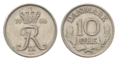 Дания 10 эре 1966 С; S, Фредерик IX (1947-1972) KM 849.1 медно-никель 4702-355