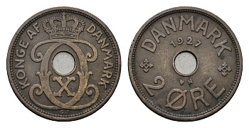 Дания 2 эре 1927 N, Кристиан X (1912-1947) KM 827 бронза 4658-1263