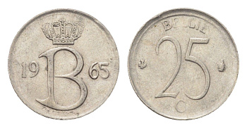Бельгия 25 сантимов 1965 Belgie, Бодуэн I (1951-1993) KM 154 медно-никель 4705-344