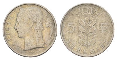 Бельгия 5 франков 1962 Belgie, Бодуэн I (1951-1993) KM 135 медно-никель 4704-1117