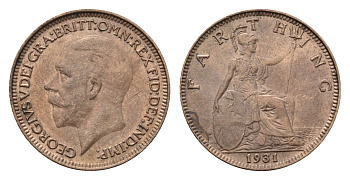 Великобритания 1 фартинг 1931 Георг V (1910-1936) KM 825, Spink 4061 бронза aUNC 4690-758