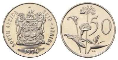 ЮАР 50 центов 1984 Зантедеския Эллиота (калла), герб KM 87 никель PROOF 1525-1445