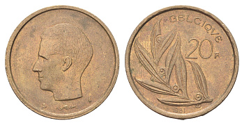 Бельгия 20 франков 1981 Belgique, Бодуэн I (1951-1993) KM 159 никель латунь 4704-1216