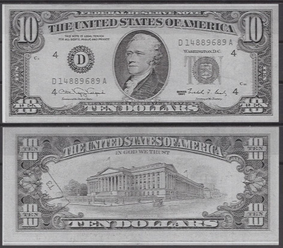 США сувеирная копия банкноты - 10 долларов 1990 бумага UNC (пресс) 7196-9-2