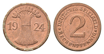 Германия игровой жетон в 2 рентенпфеннига 1924 диаметр 20 мм, вес 0,4 гр картон 4702-946