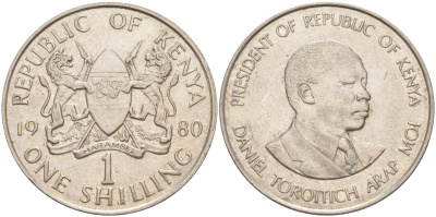 Кения 1 шиллинг 1980 Дэниэл арап Мои KM 20 медно-никель 3855-945