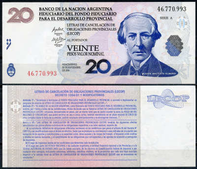 Аргентина, Banco de la Nacion Argentina 20 песо 2006 Хуан Баутиста Альберди Pick S NL (2)  бумага  UNC (пресс) 7196-25-3