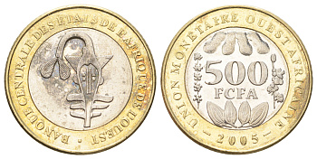 Западная Африка (ВСЕАО) 500 франков 2005 медальное соотношение KM 15.1 биметалл UNC 4127-1913