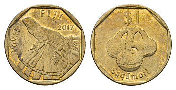 Фиджи 1 доллар 2017 KM 336 сталь плакированная латунью UNC 4686-1013
