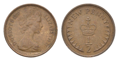 Великобритания 1/2 пенни 1976 Елизавета II (1952-2022) KM 914, Spink 4239 бронза 4697-921