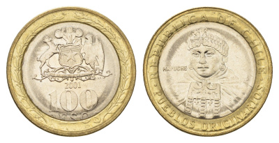 Чили 100 песо 2001 индейцы Мапуче KM 236 биметалл UNC 4695-1137