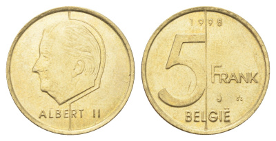 Бельгия 5 франков 1998 Belgie, Альберт II KM 190 алюминиевая бронза 4706-422
