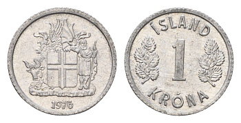 Исландия 1 крона 1976 KM 23 алюминий UNC 4687-759